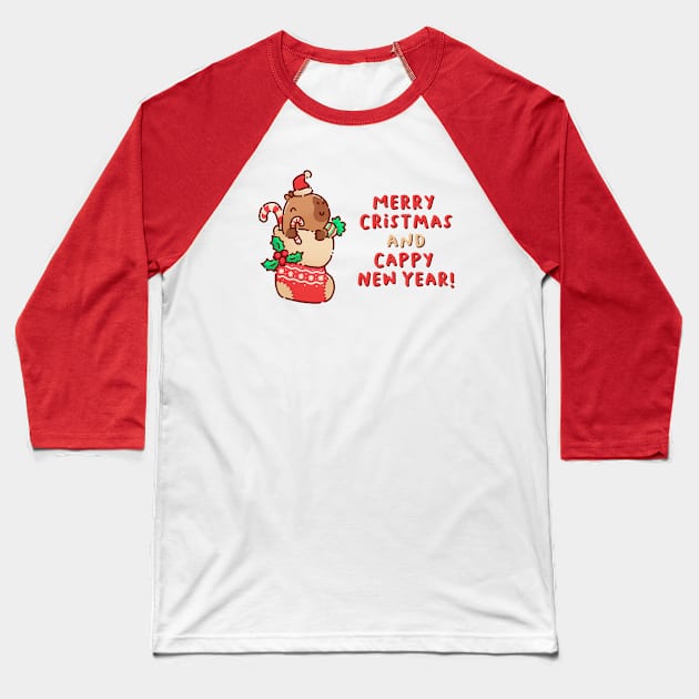 Capybara in a christmas stocking Baseball T-Shirt by Tinyarts